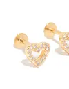 Women's Gold Plated Titanium Cubic Zirconia Heart Flat Back Sleeping Earrings Studs