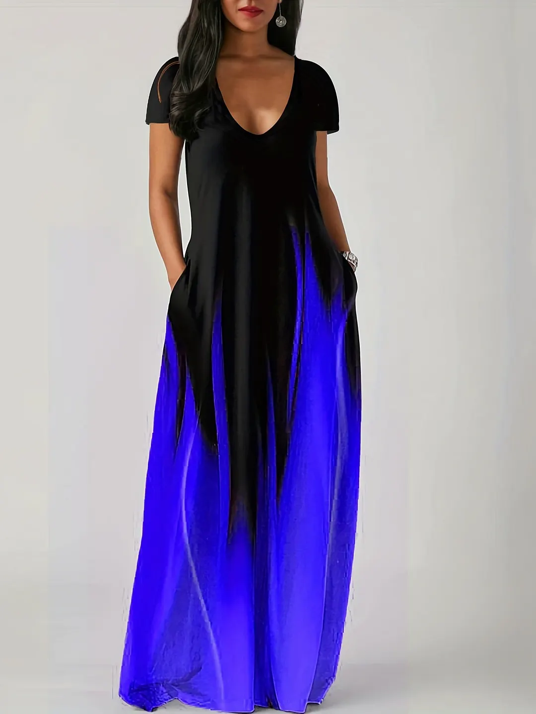 Churchf Churchf Summer Loose Print Casual Sexy Women's Dress Long Skirt Pocket Long Style Even