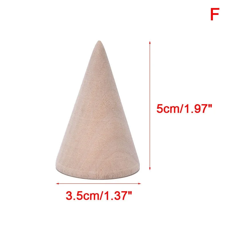 Vintage Natural Wood Cone Ring Holder Retail Stores Jewelry Display Stand Organizer Storage Rack