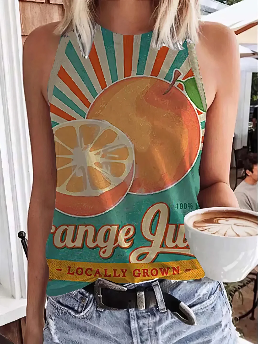 Inongge Printed Round Neck Slim Tank Top