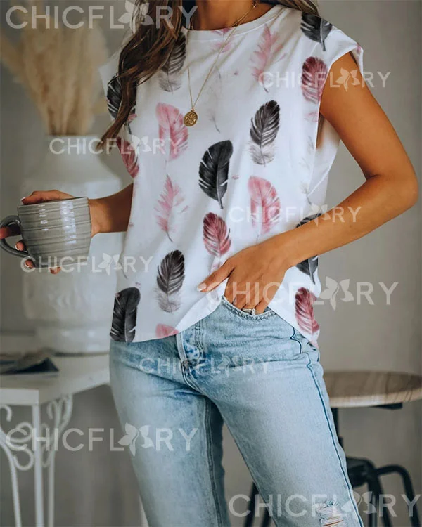 Peacock Feather V-Neck Top