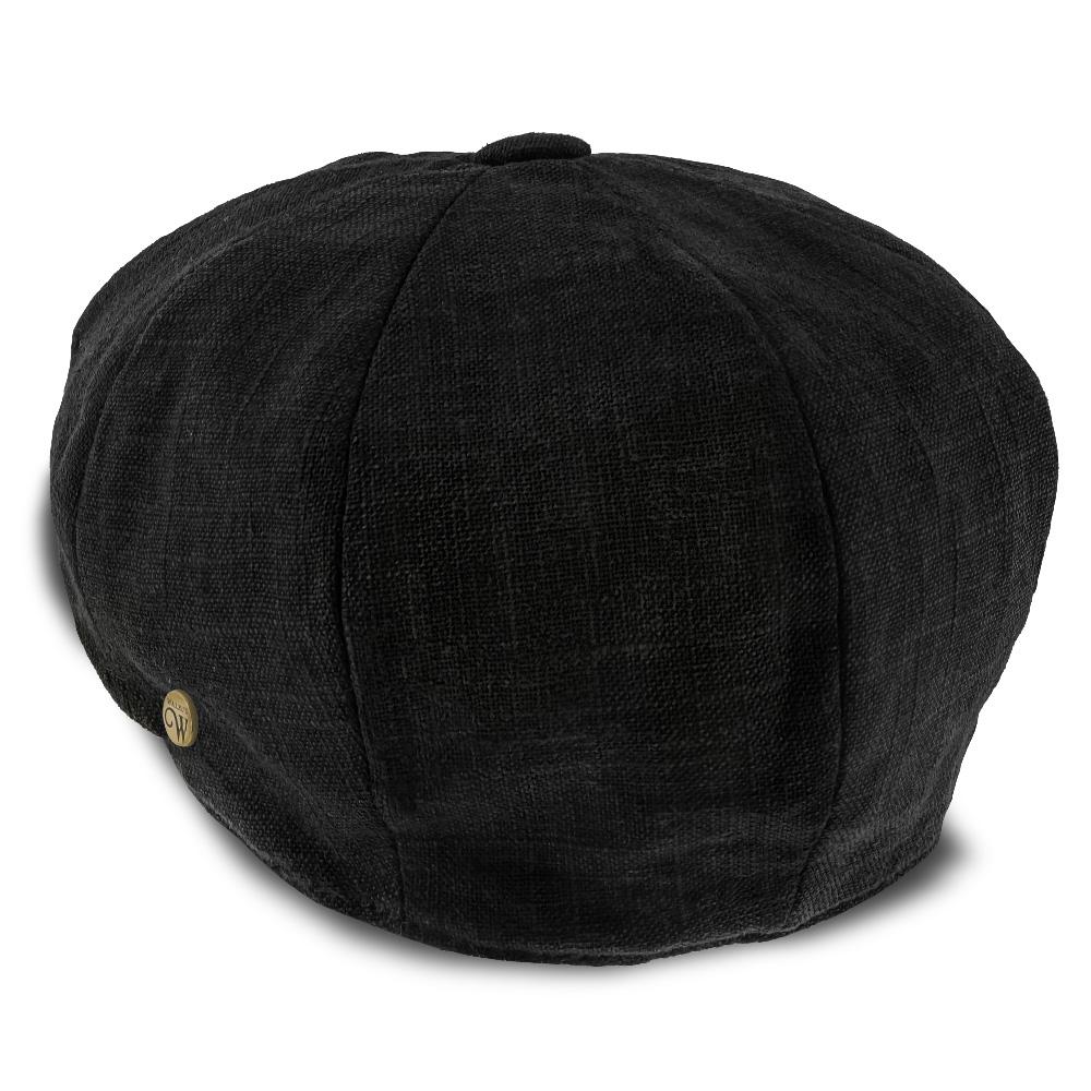 Boardwalk - Walrus Hats Black Linen/Cotton Blend 8 Panel Newsboy Cap