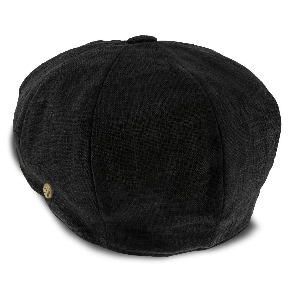 Boardwalk - Walrus Hats Black Linen/Cotton Blend 8 Panel Newsboy Cap