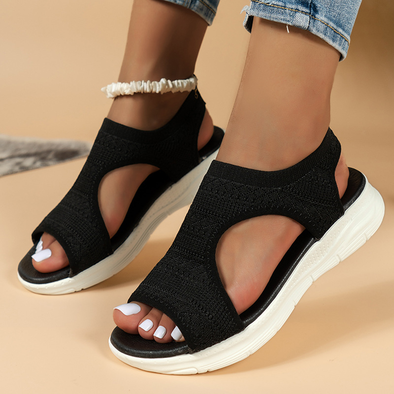 Mature Women's Flyknit Sandals Hollow Peep-toe Roman Shoes