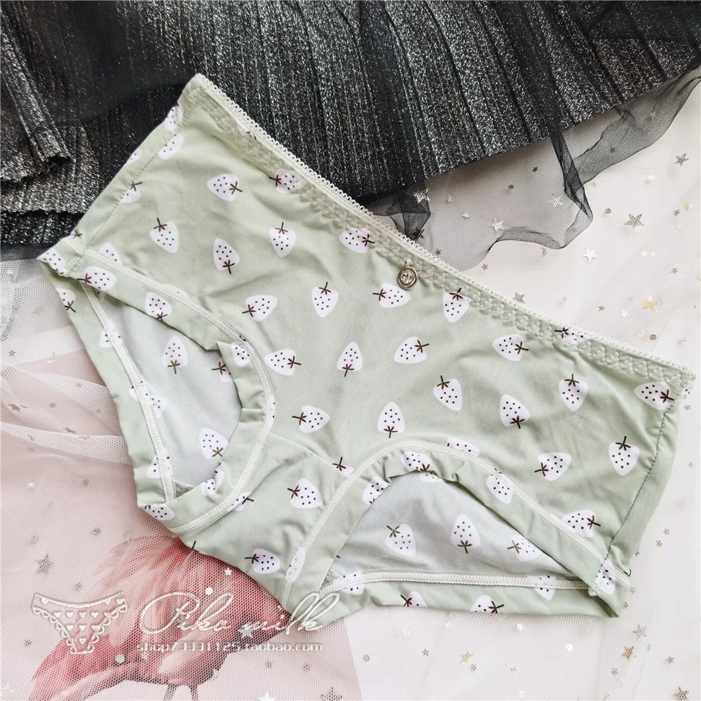 Billionm Colors Ice Silk Printing Cute Students Low Waist Cartoon Plaid Women's New Underwear Lolita Fruit Animal Fashion Panties Bow