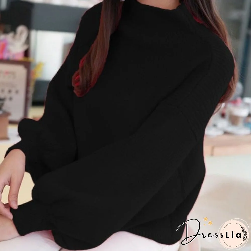 Solid Loose Batman Pullover Lantern Sleeve Sweater