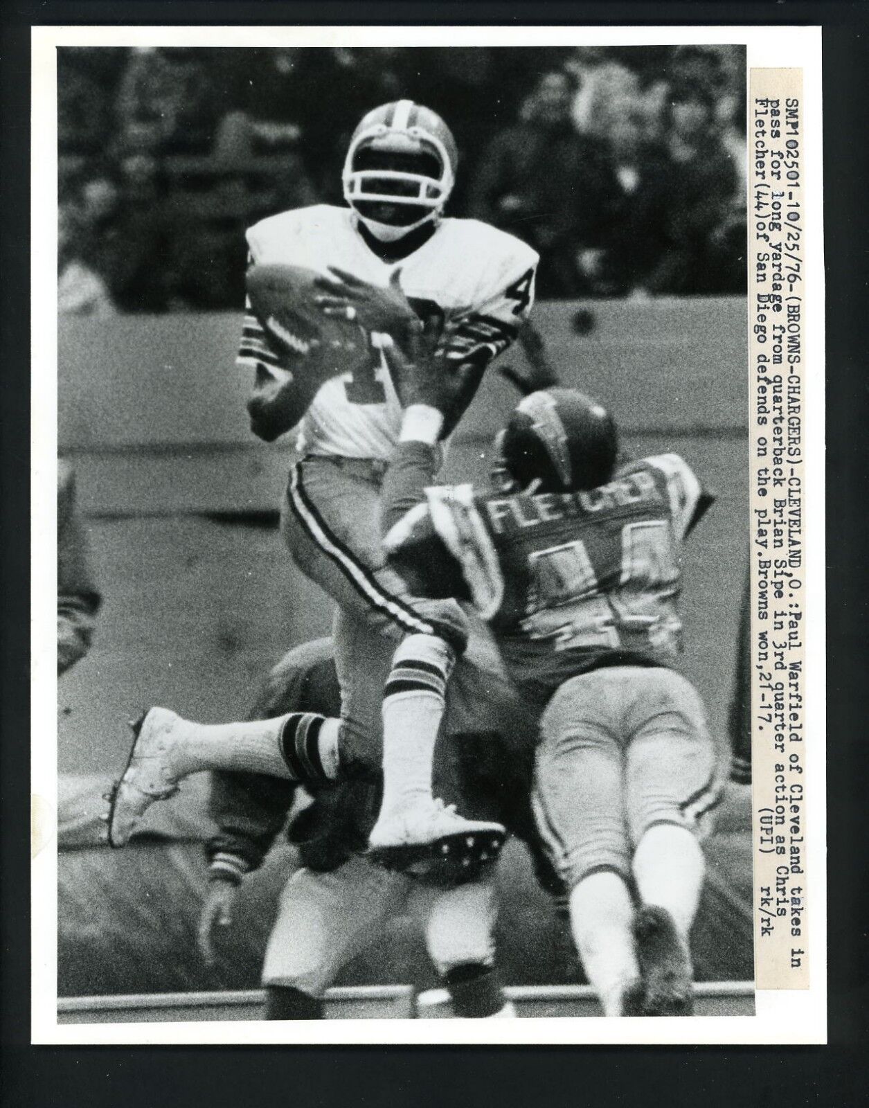 Paul Warfield & Chris Fletcher 1976 Press Photo Poster painting Cleveland Browns Chargers