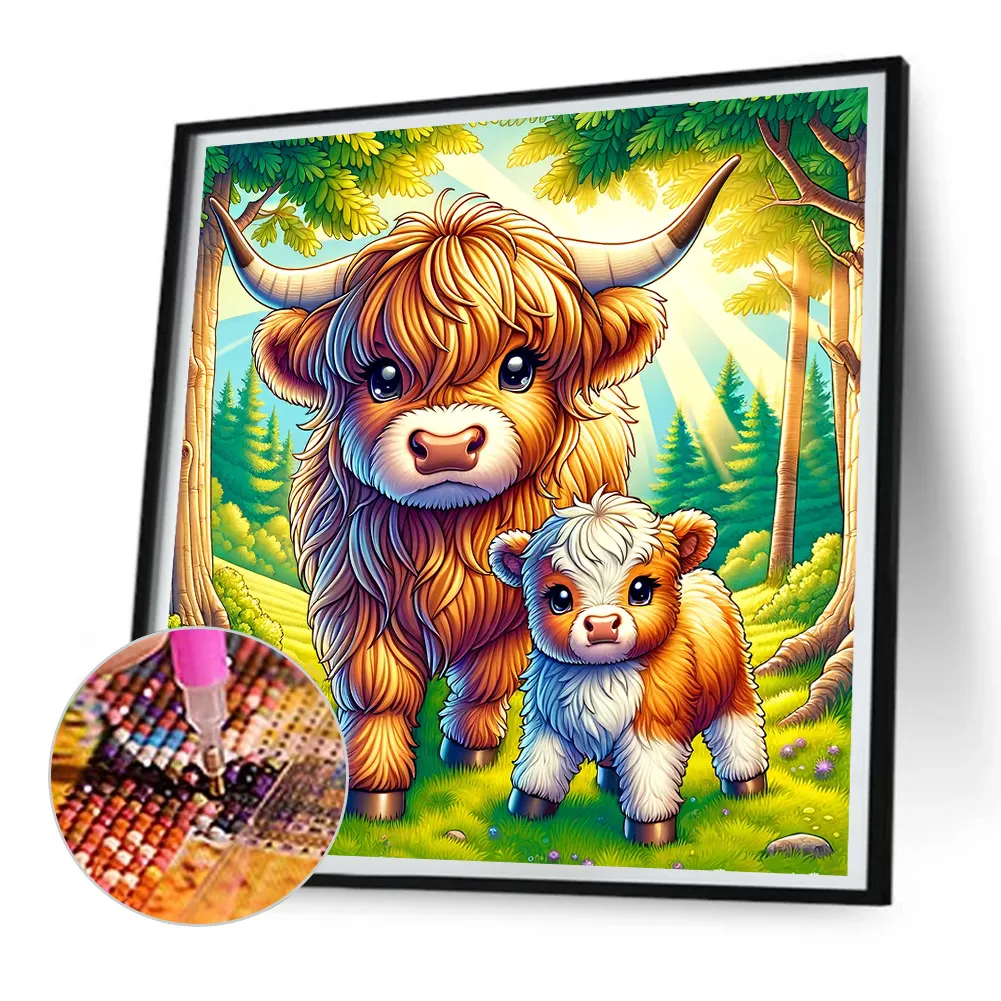 Full Round Diamond Painting 30*30cm - Cartoon Highland Yak