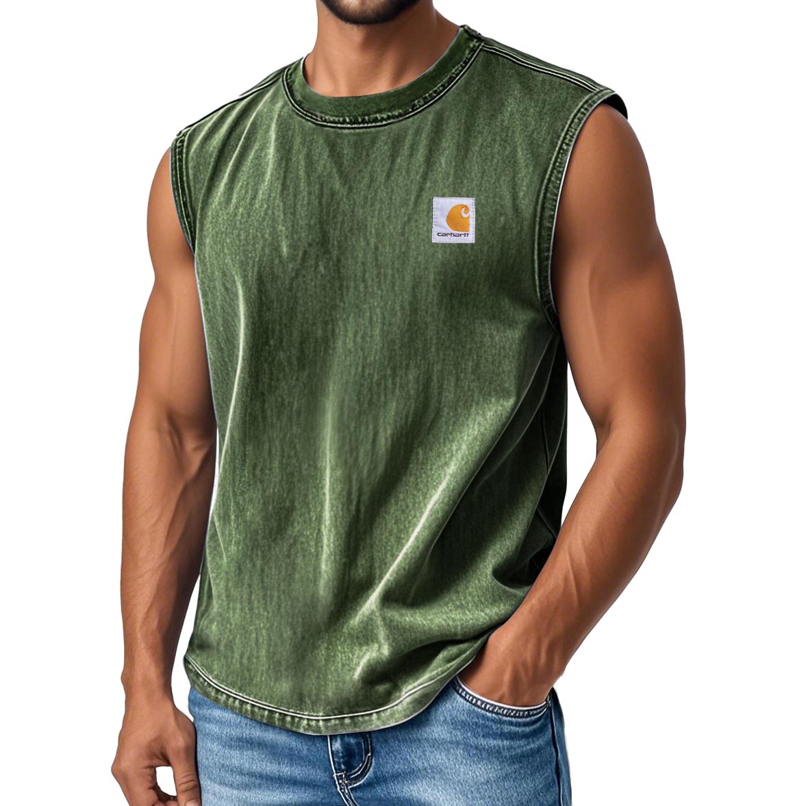 Men's Vintage Distressed Washed Crew Neck Sleeveless Tank Top / TECHWEAR CLUB / Techwear