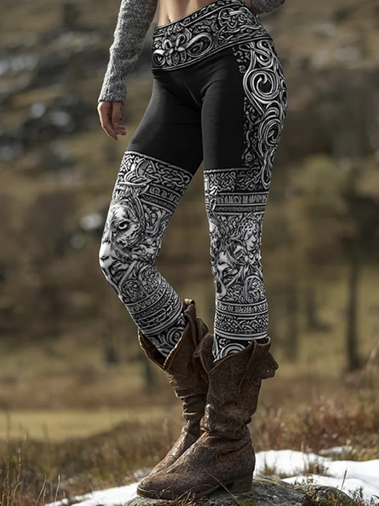 Women's Viking Style Silver Celtic Knot Distressed Leggings
