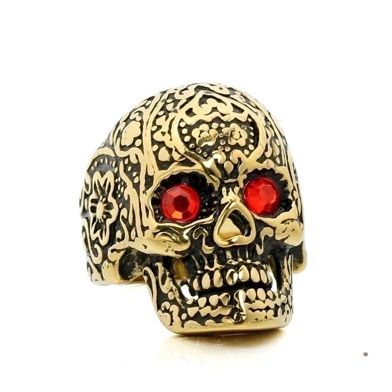 Hip-Hop Punk Streetwear Skull Stainless Steel Polishing Rhinestones None Halloween Men’s Rings