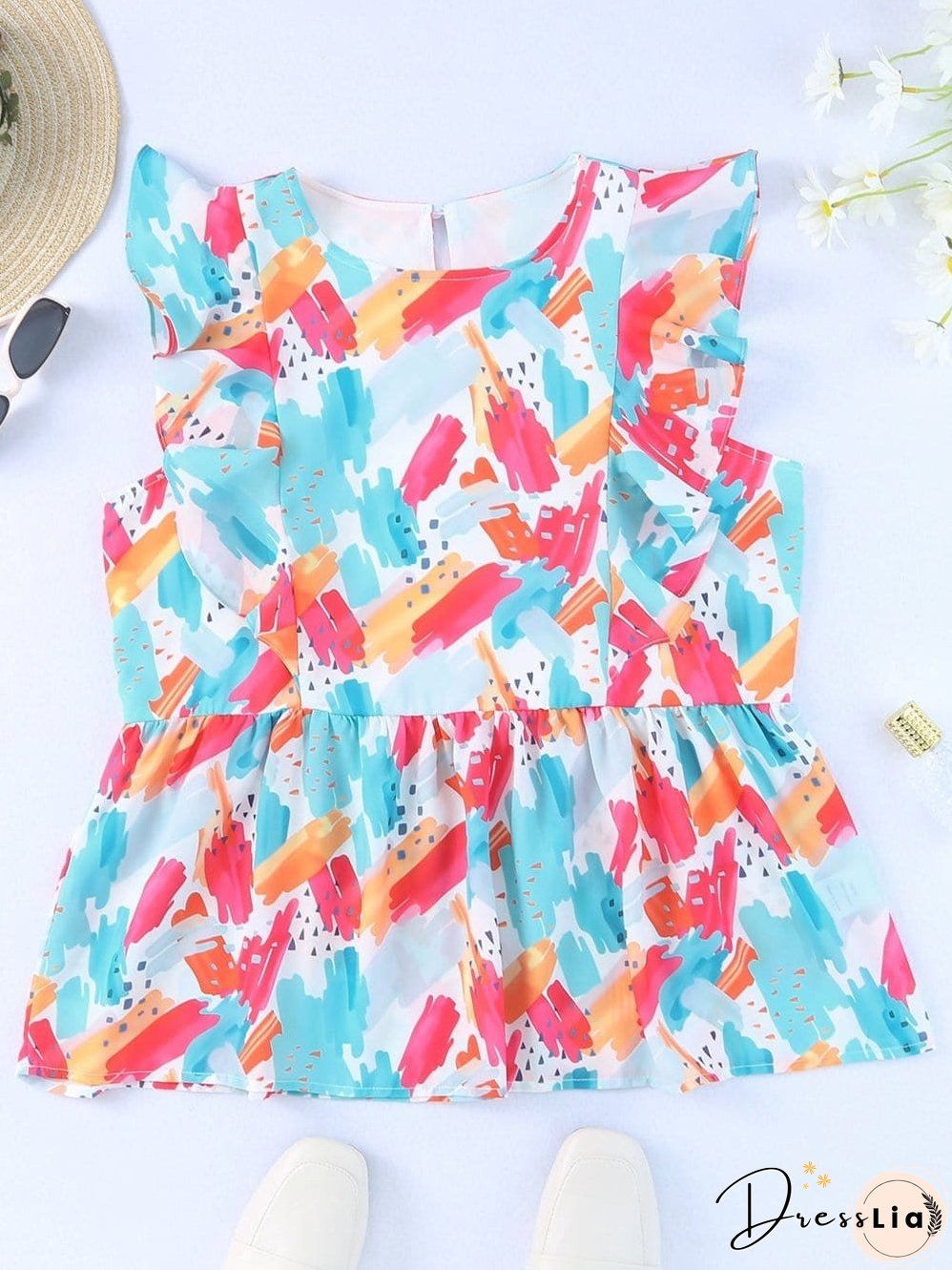 Dreamy Sky Brush Stroke Ruffle Peplum Blouse