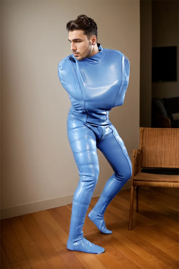 Men Latex Catsuits Feet Built-in Restraint