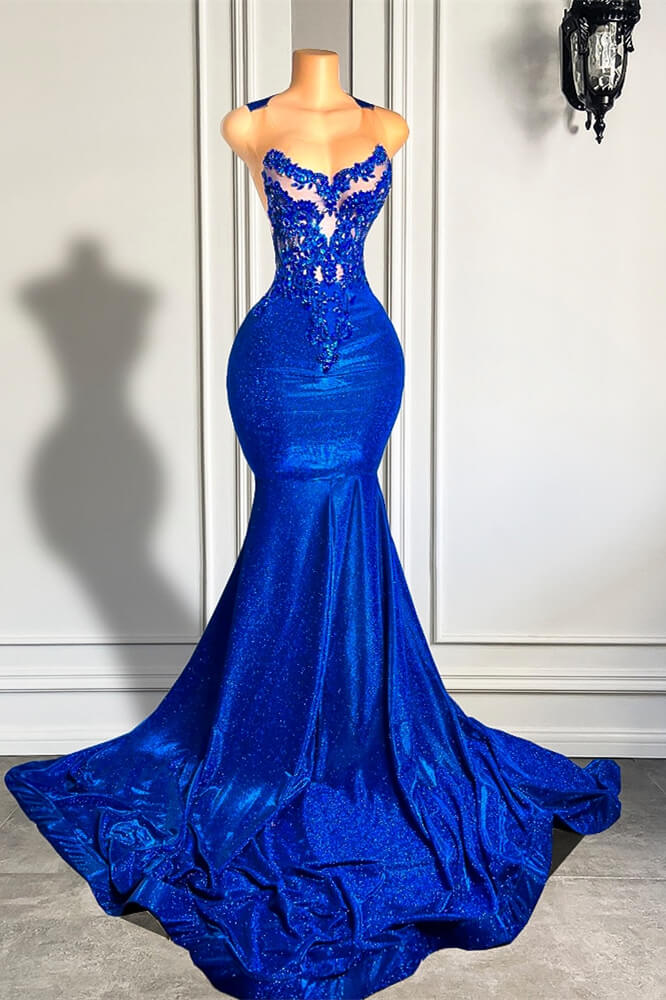 Bellasprom Royal Blue Scoop Sleeveless Mermaid Prom Dress With Beadings Sequins Bellasprom