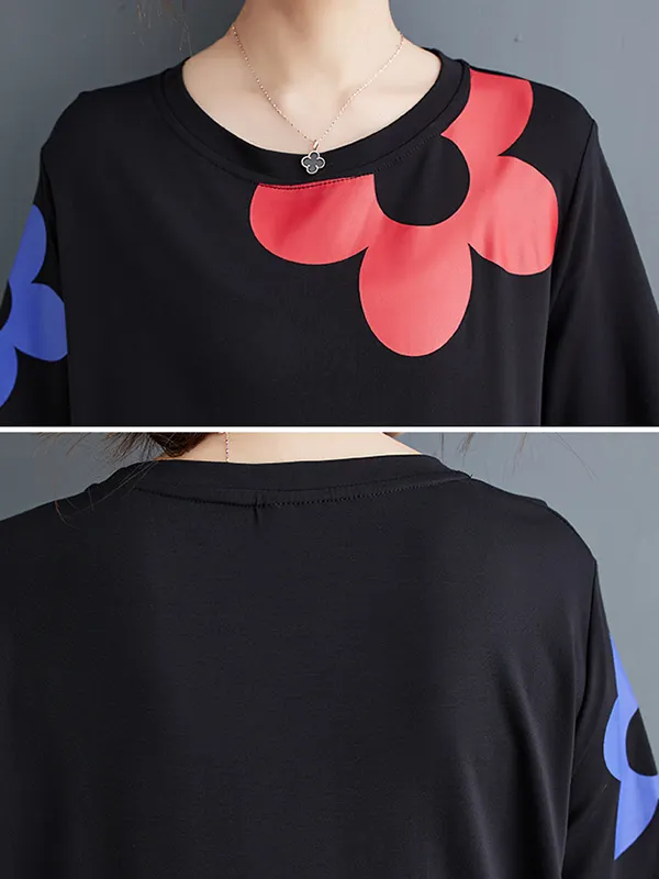 Buttoned Split-Joint Long Sleeves Loose Round-Neck Sweater Dresses Midi Dresses