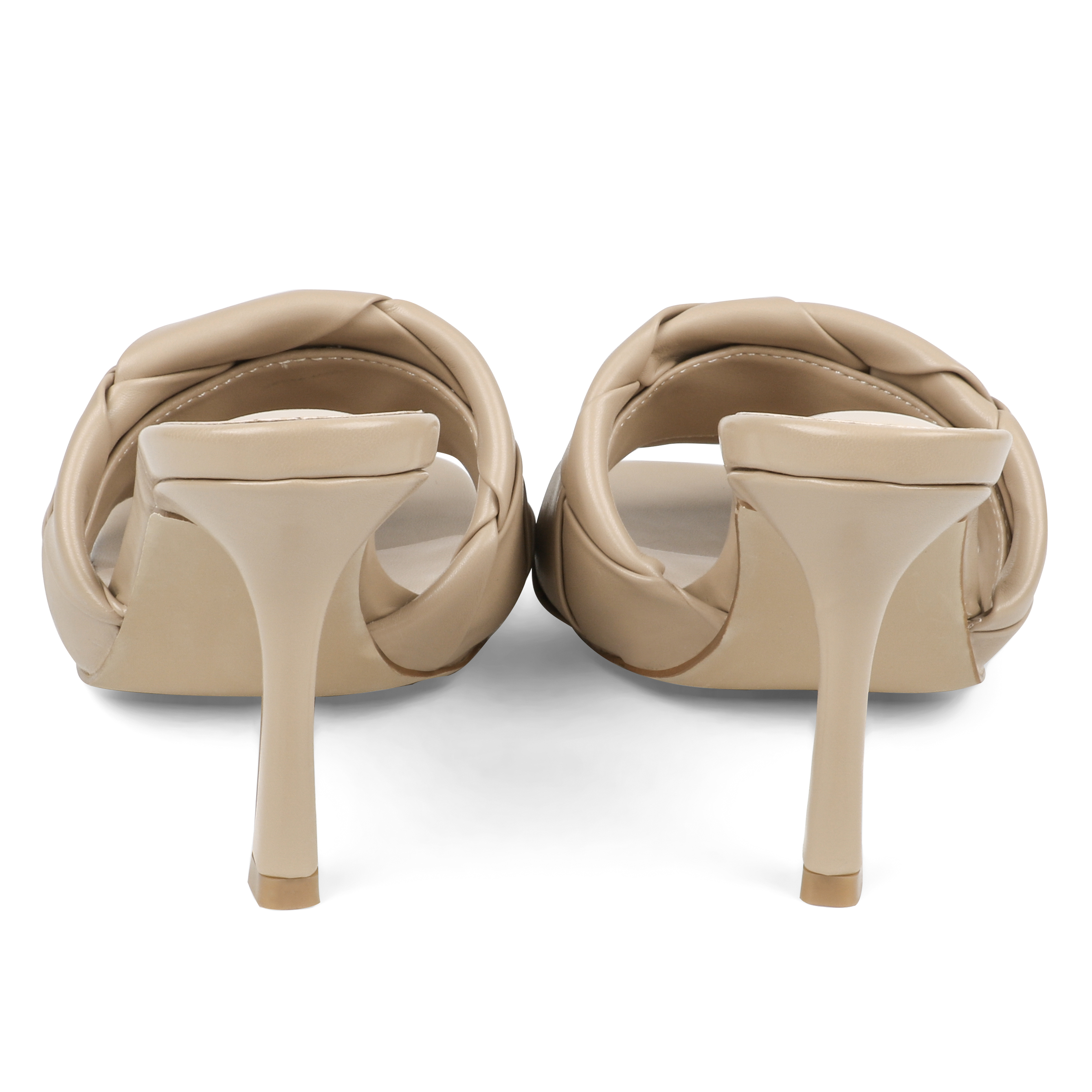 90mm Women's Square Open Toe Sandals Stiletto Heeled Woven Mule Sandals Quilted Backless Classic Daily Slippers-vocosishoes