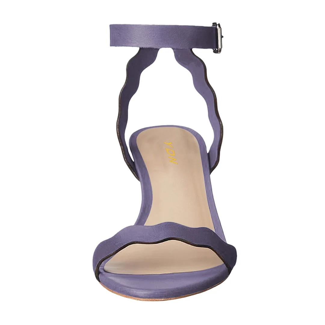YDN Open Round Toe Ripple Strap Women's Heel Sandals in Purple