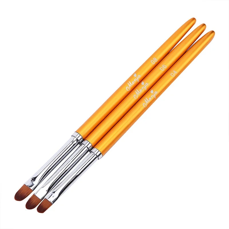 3Pcs/Set Gold Nail Art Brush Painting Drawing Pen Tips Manicuring French Stripe Liner Acrylic Gel UV Polish Brushes Nail Tool-Nail Inspo