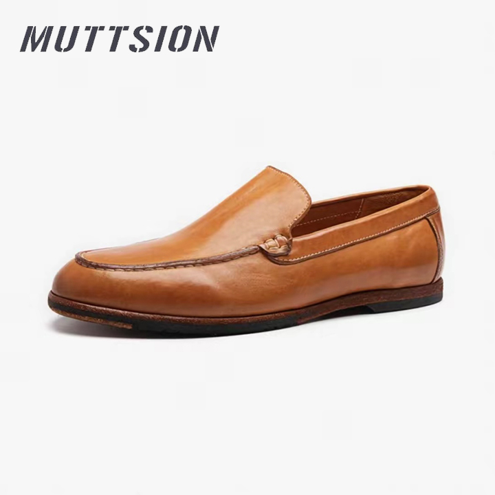 MUTTSION Men's Round Toe Comfortable Breathable Fashionable  Retro Driving Shoes