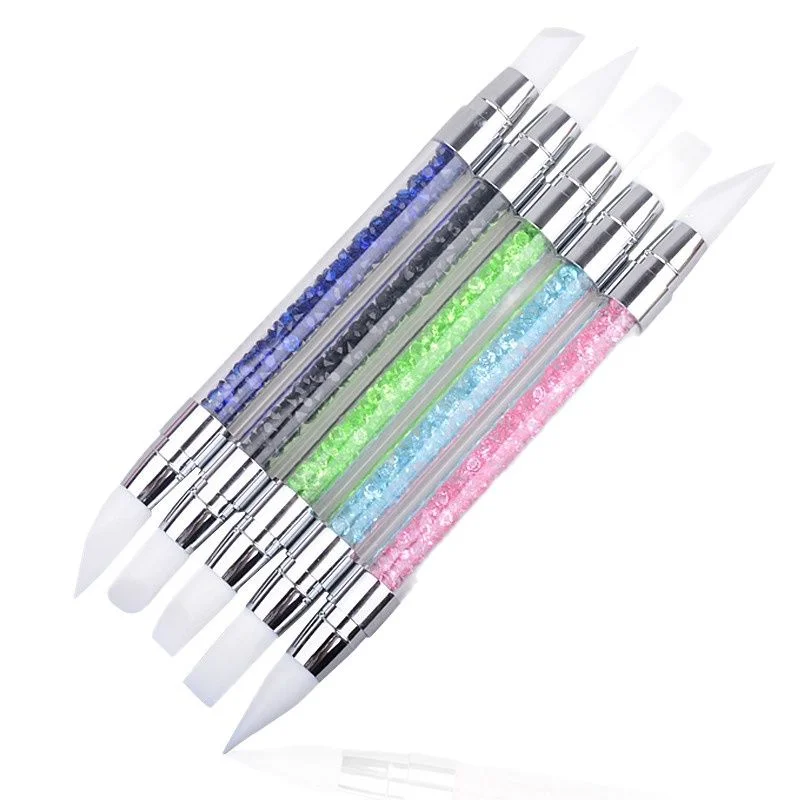 5PCS Double-Headed Super Soft Silicone Pen Rhinestone Nail Art Brush Pen Silicone Head Carving Dotting Tool for Women DIY Brush
