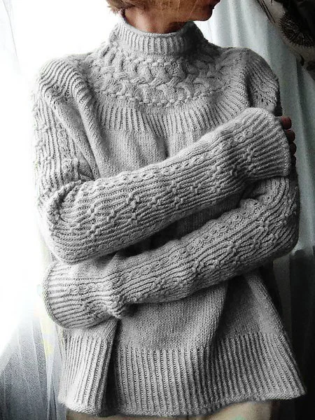Knitted Plain Casual Shirts & Tops