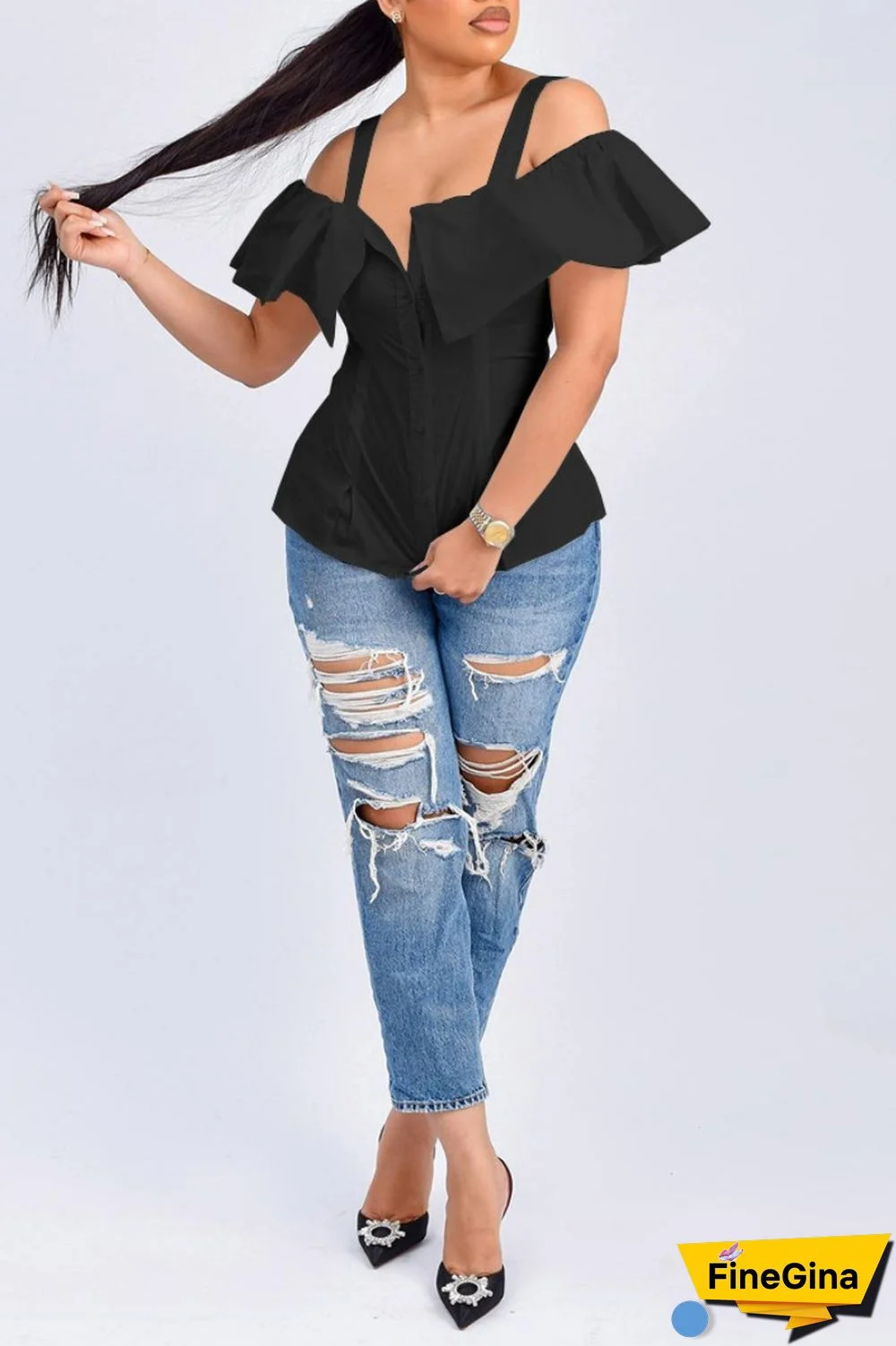 Black Casual Solid Backless Off the Shoulder Tops