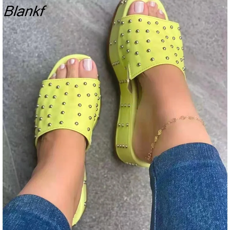 Blankf Women Wedge Sandals 2023 New Summer Platform Soft Casual Outdoor Beach Slippers Ladies Gladiator Rivet Sandals Plus Size 35~43