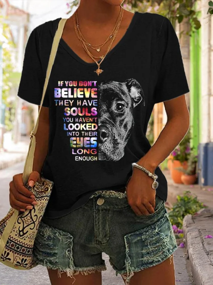 Vefave Dog Lovers Print Short Sleeve Casual T Shirt