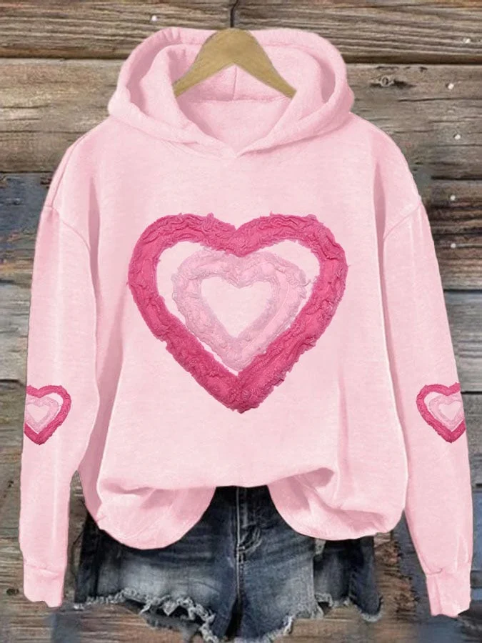 Women's Valentine's Day Printed Long Sleeve Hooded Sweatshirt