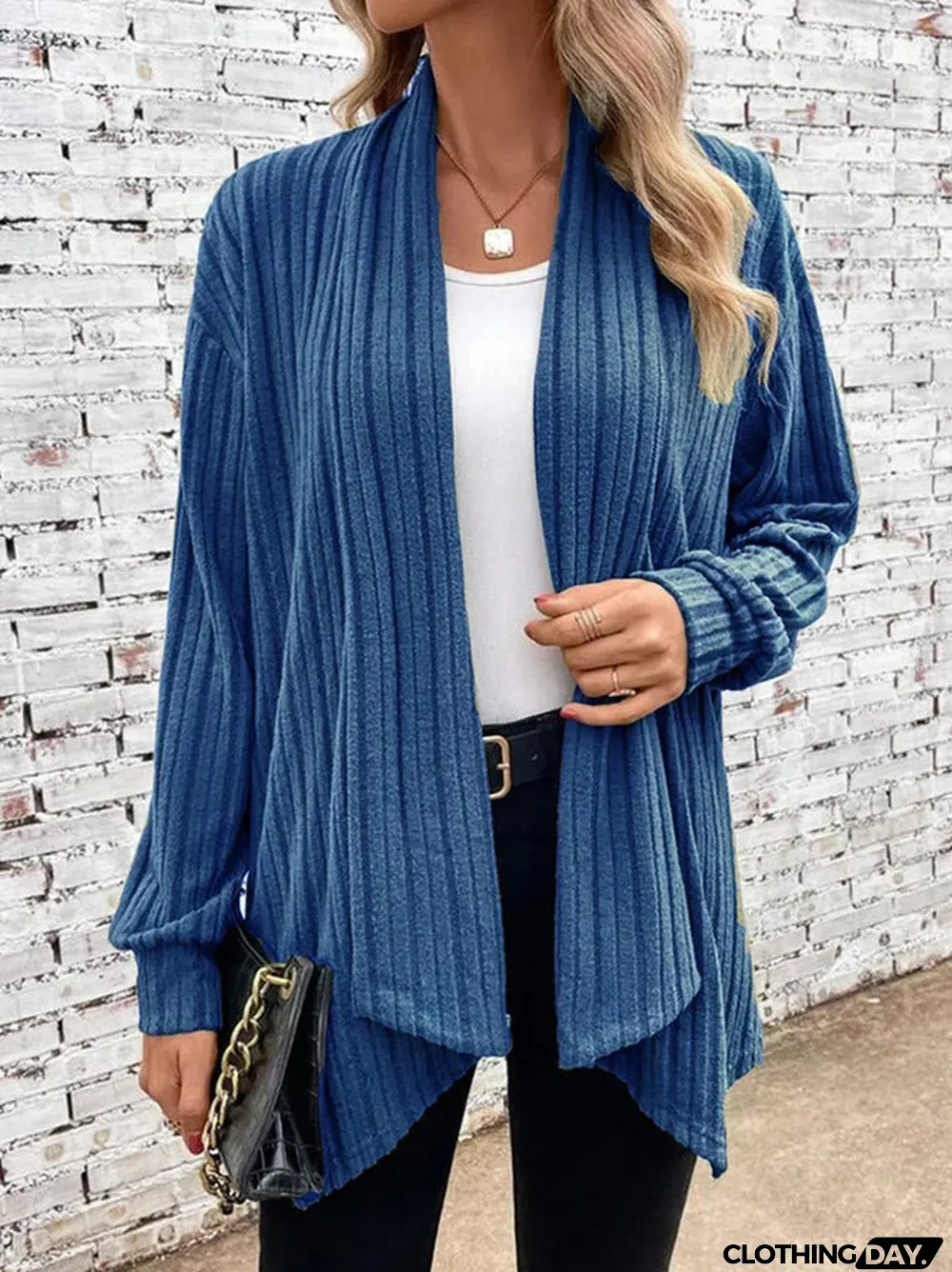 Irregular neckline ribbed knitted cardigan