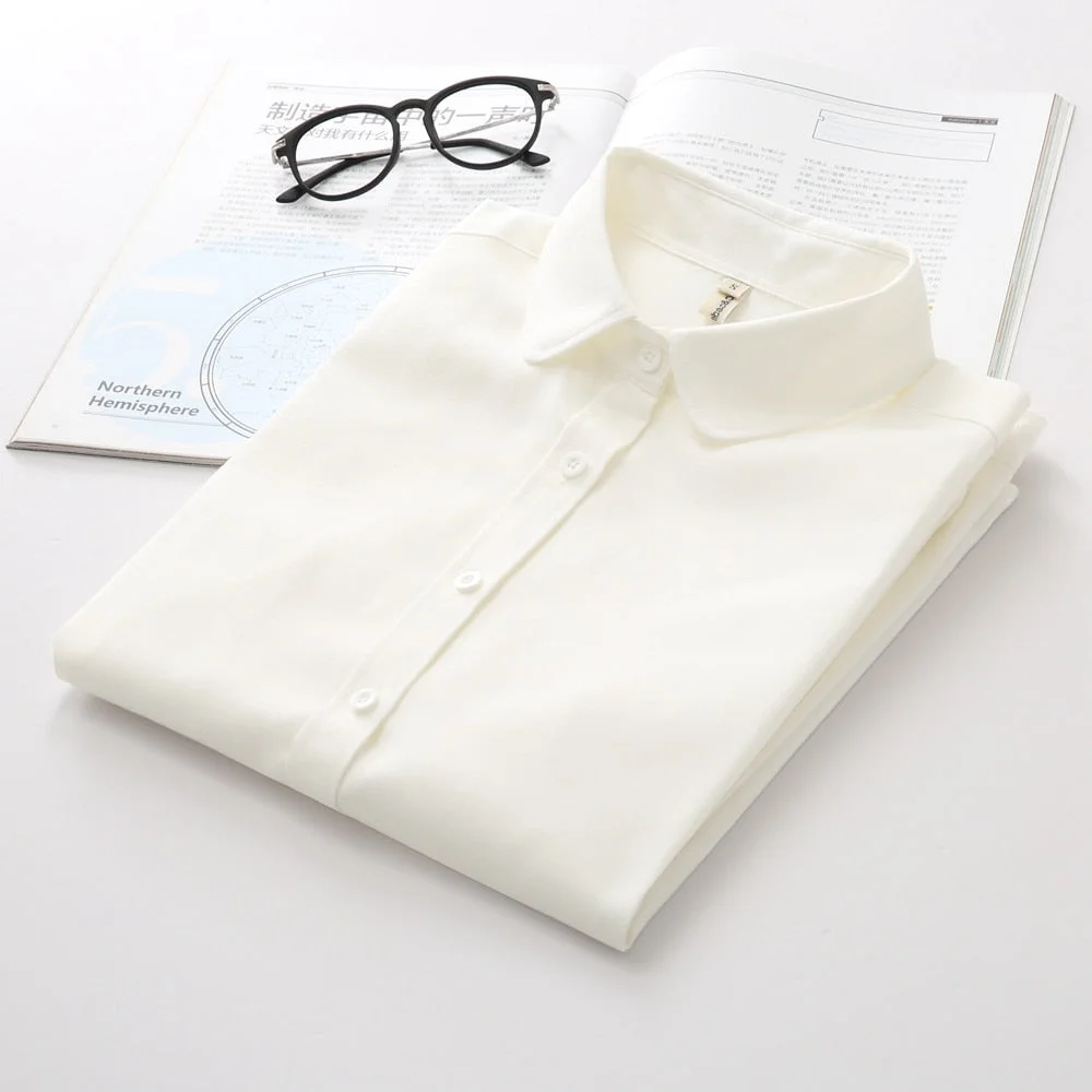 Brand Women Blouse 2021 New Casual Long Sleeved Cotton Oxford White Shirt Woman Office Plus Size Shirts Blusas Feminine Blouses