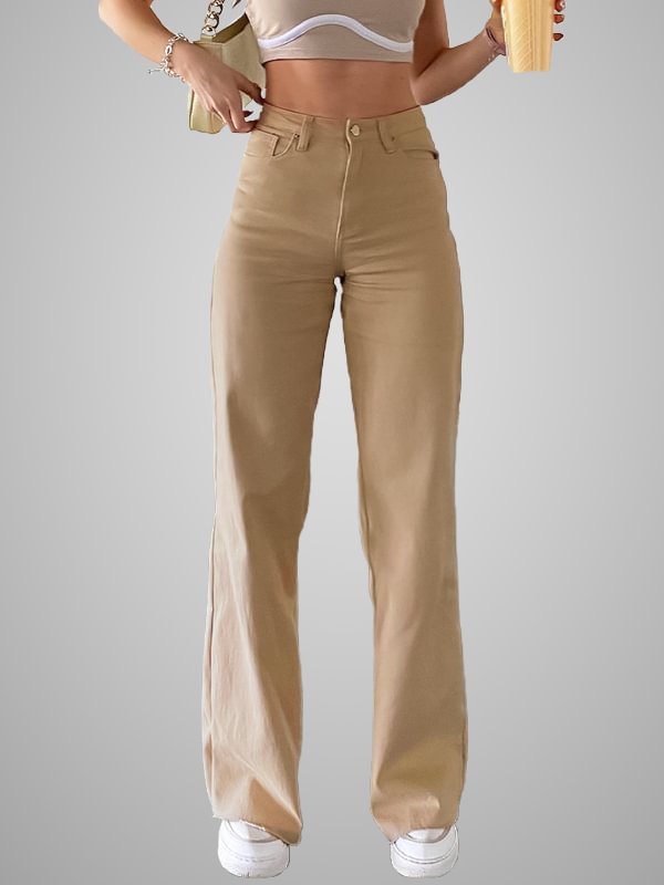 Chic Casual Solid Color Draped Straight High-rise Loose Pants