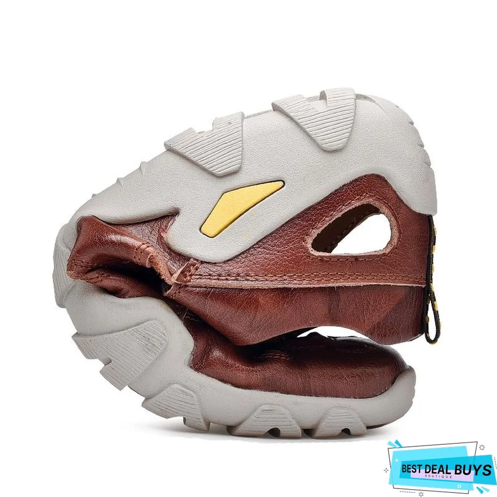 Men's Cow Genuine Leather Sandals Breathable Casual Shoes Footwear Walking Beach Sandals
