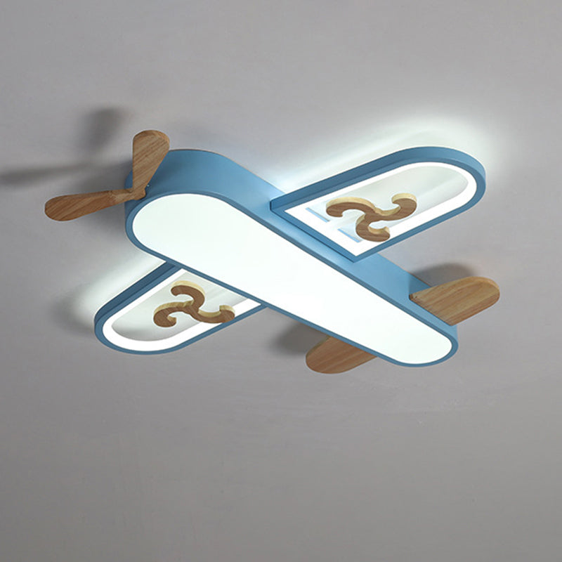 Kid&rsquo;s Plane Led Ceiling Light With Wooden Accents For Bedroom Flush Mount Blue / 21.5&rsquo; Warm