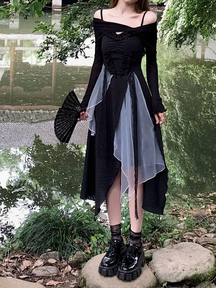 Strap Midi Dress Woman Casual spring dresses for women 2023 Sleeveless Black Vintage Dress Elegant Party One Piece Dress Korean Fashion Slim