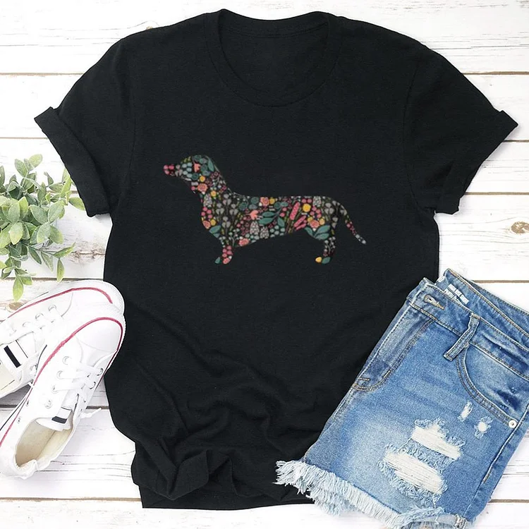 Dog Floral Pattern Watercolor Art Plus  T-shirt Tee - 01735-Annaletters
