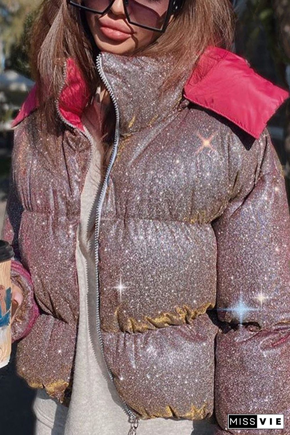 Shiny Detachable Hooded Warm Coat