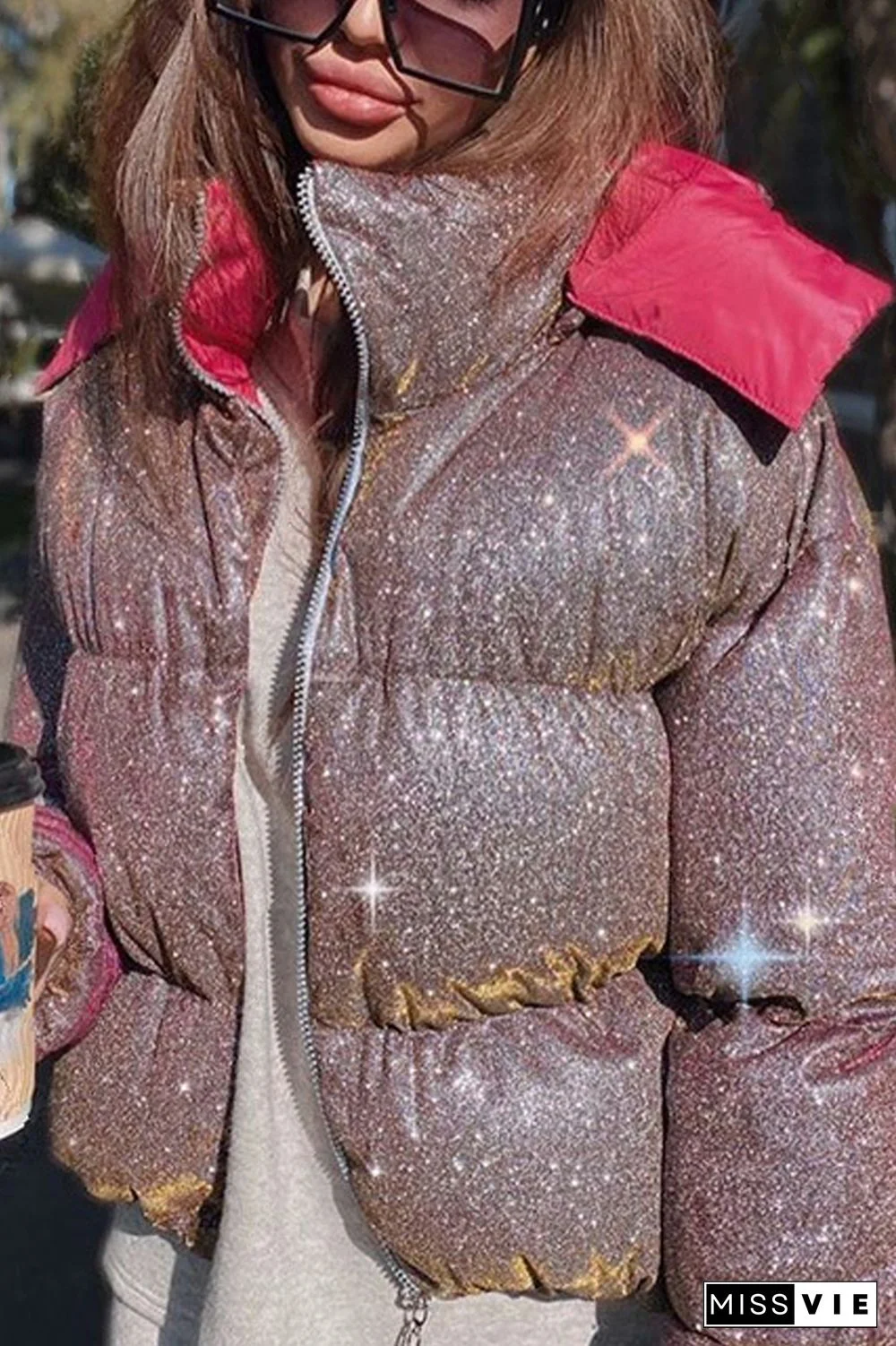 Shiny Detachable Hooded Warm Coat