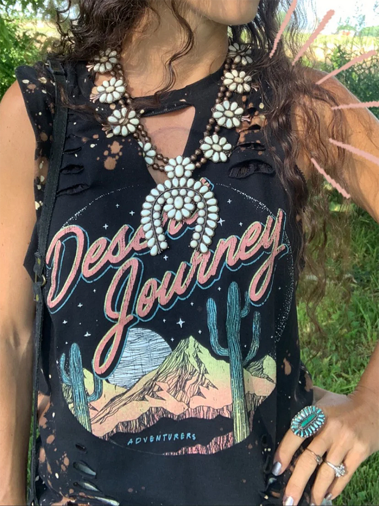 Denim Distressed Sleeveless Top