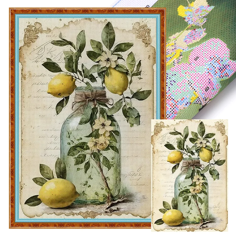 【Huacan Brand】Retro Poster - Lemon Blossoms In A Vase 11CT Stamped Cross Stitch 40*60CM