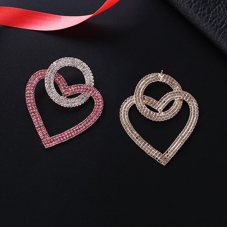 Fashion Rhinestone Circle Peach Heart Cross Temperament Valentine's Day Dating Earrings