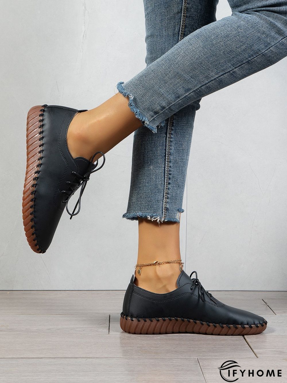 Casual Plain Lace-Up Flat Shoes | IFYHOME