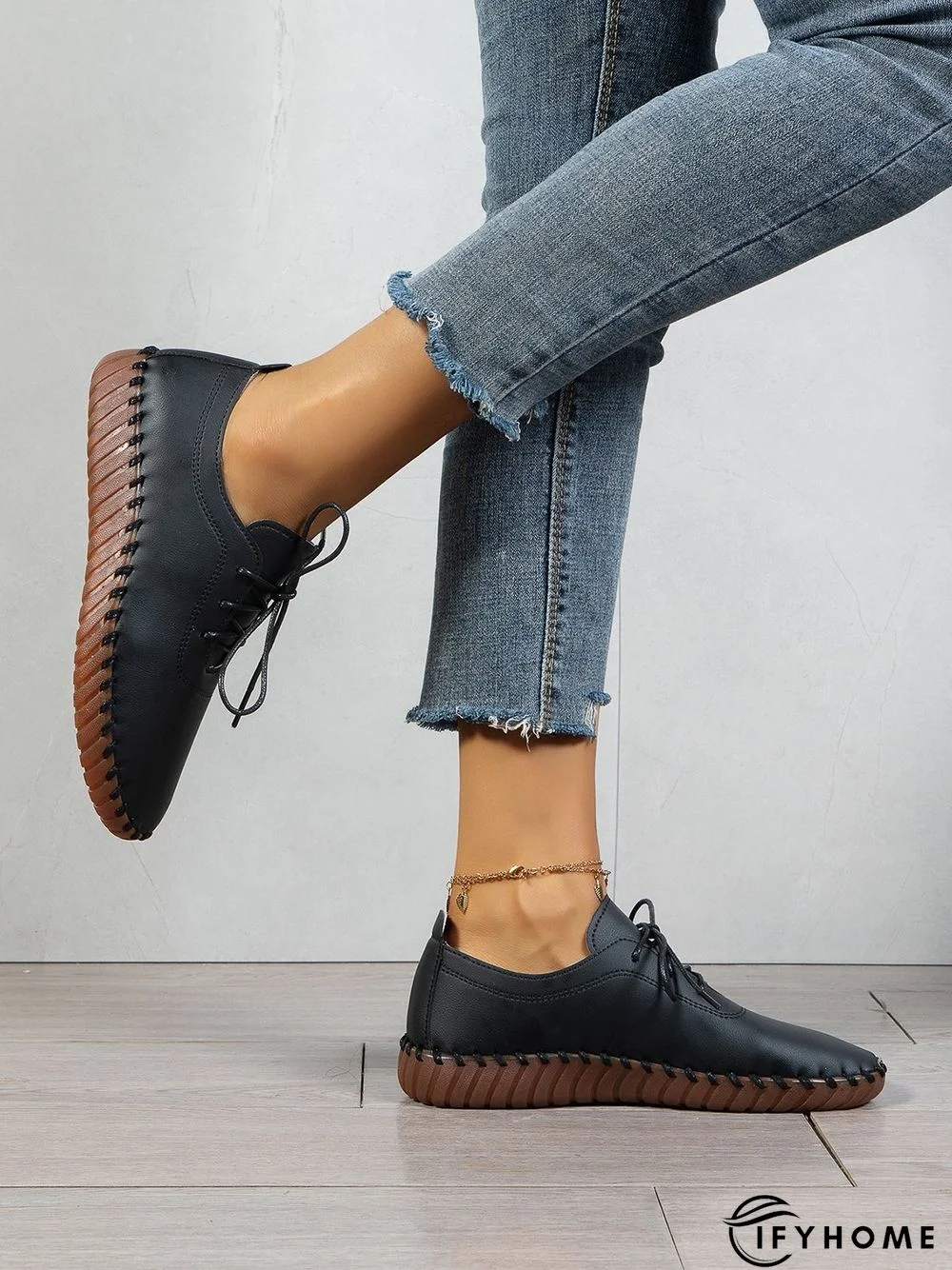 Casual Plain Lace-Up Flat Shoes | IFYHOME