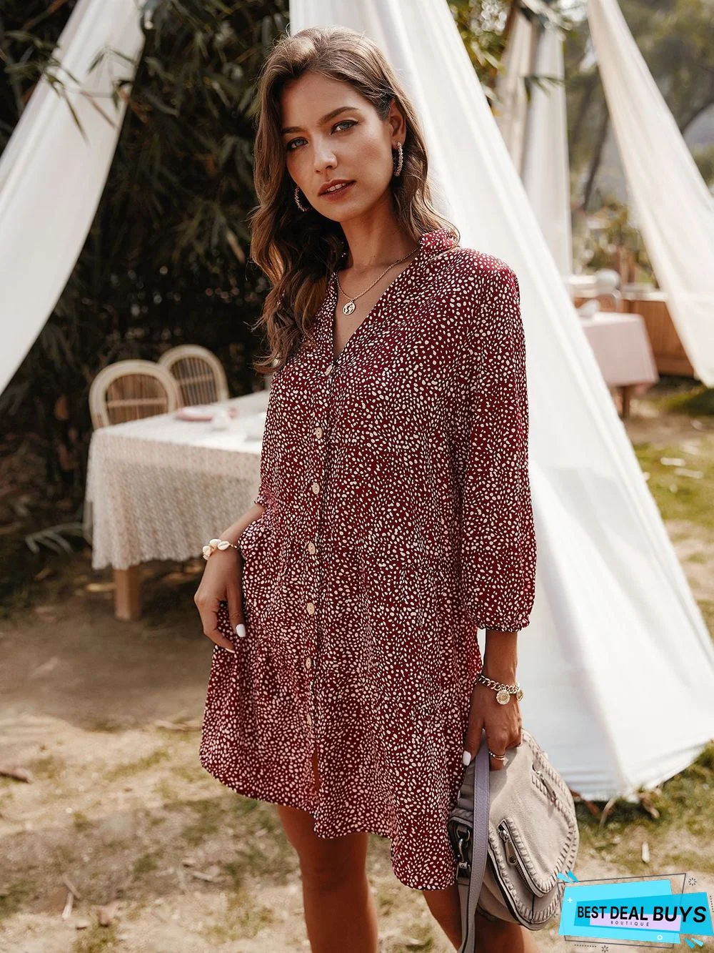 Small Crushed Flower Dress Short Seven-sleeve Skirt