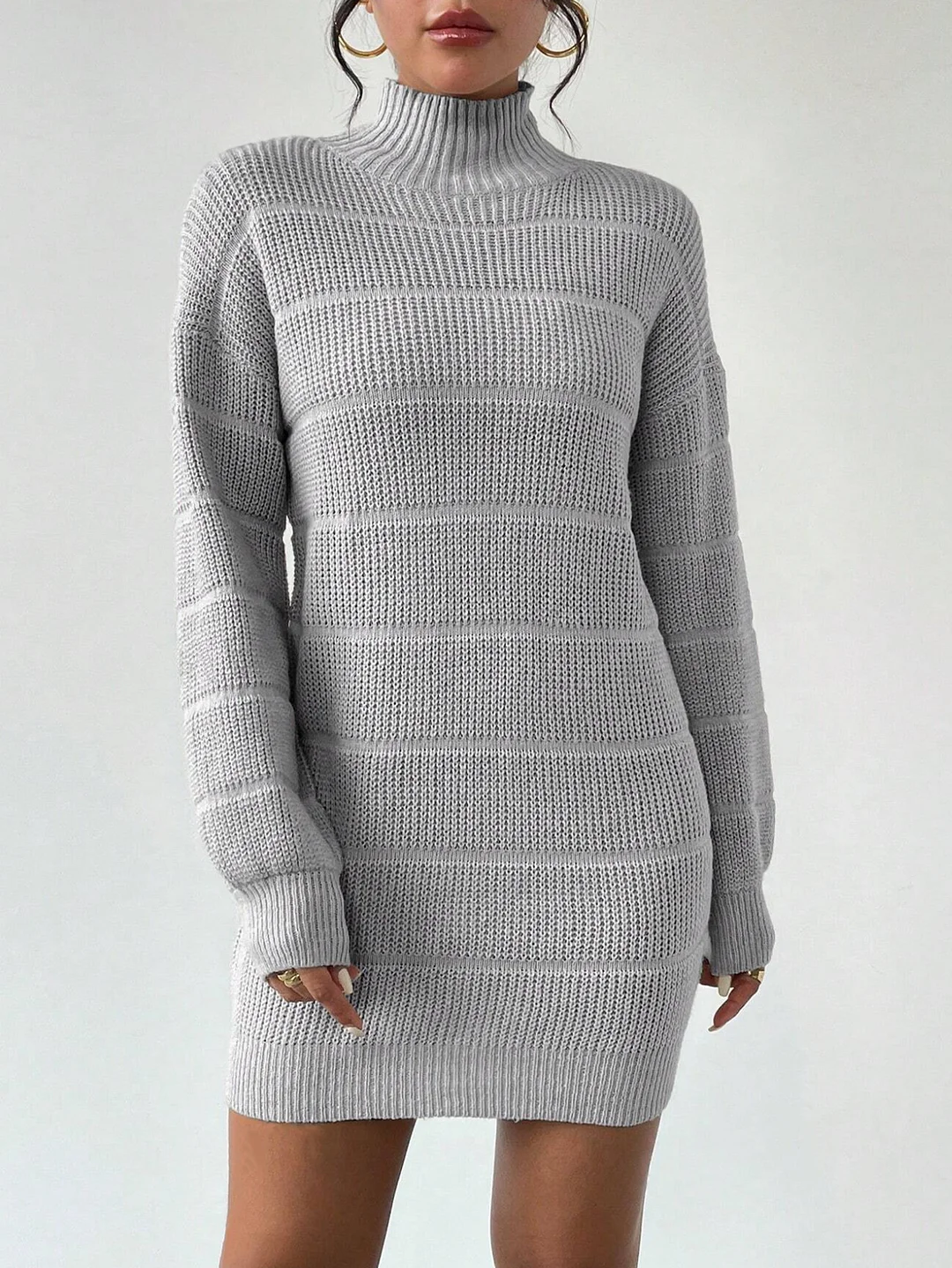 Nigikala Nigikala And Winter Half-High Collar Knitted Dress Women's Fashion Pure Color Sexy Bag Ass Skirt