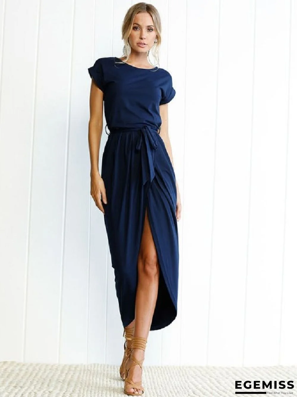 Irregular Dress with Flat Round Neck In Solid Color | EGEMISS