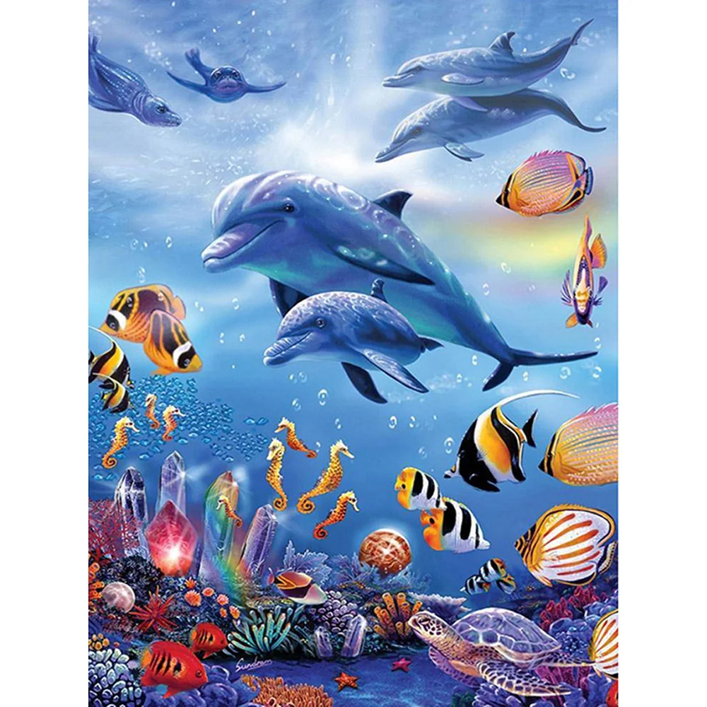 Diamond Painting - Full Round/Square Drill - Dolphin(30*40 - 50*60cm)