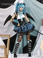 [Wetrose] In Stock Devil Miku 2023 Cosplay Costume Demon Girl Mikku Villains Rascal New Fanart Rasukaru Women Set Halloween Lace