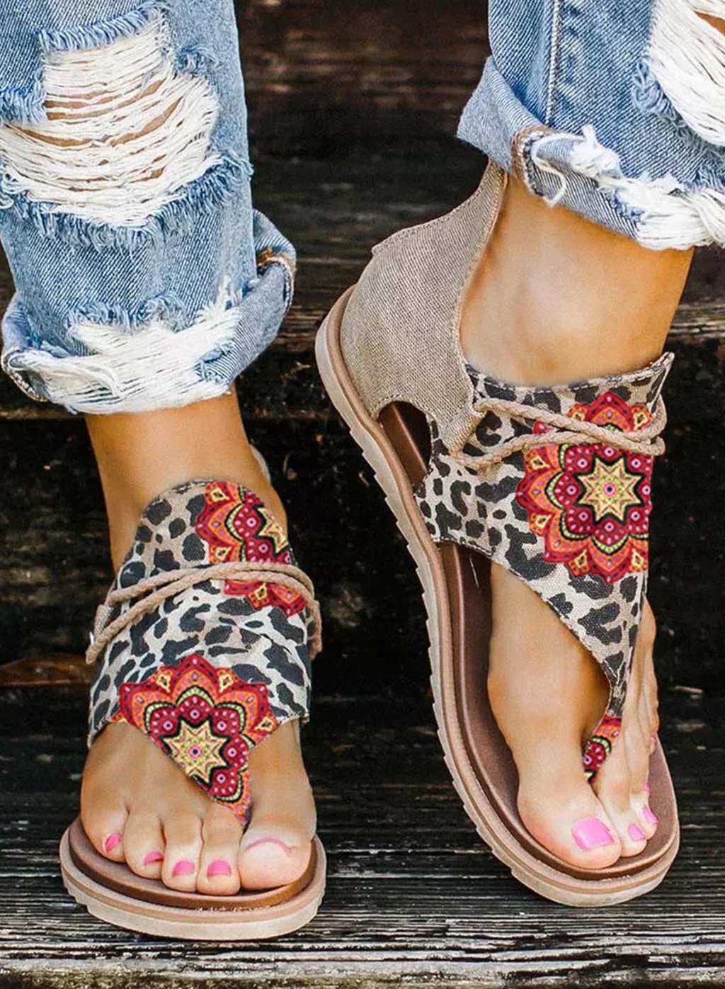 Women's Sandals Leopard Print Lace-up Sandals