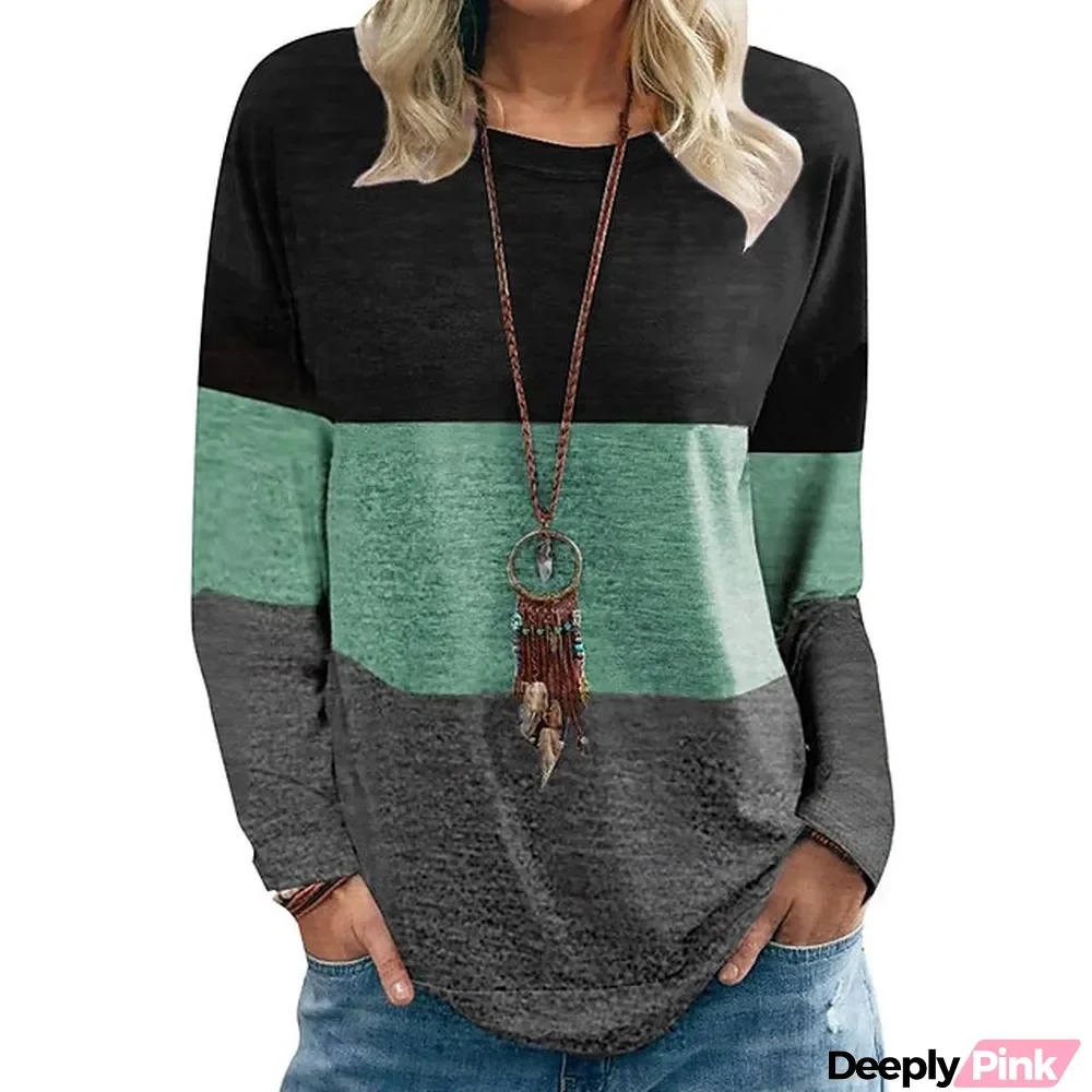 Women's Blouse Turtleneck Knitted Sweater Long Sleeves Stripe Color Block Patchwork Loose Ribbed Pullover Jumper Tops Round Neck Regular Spring & Fall Blue Blushing Pink Grey Green Beige